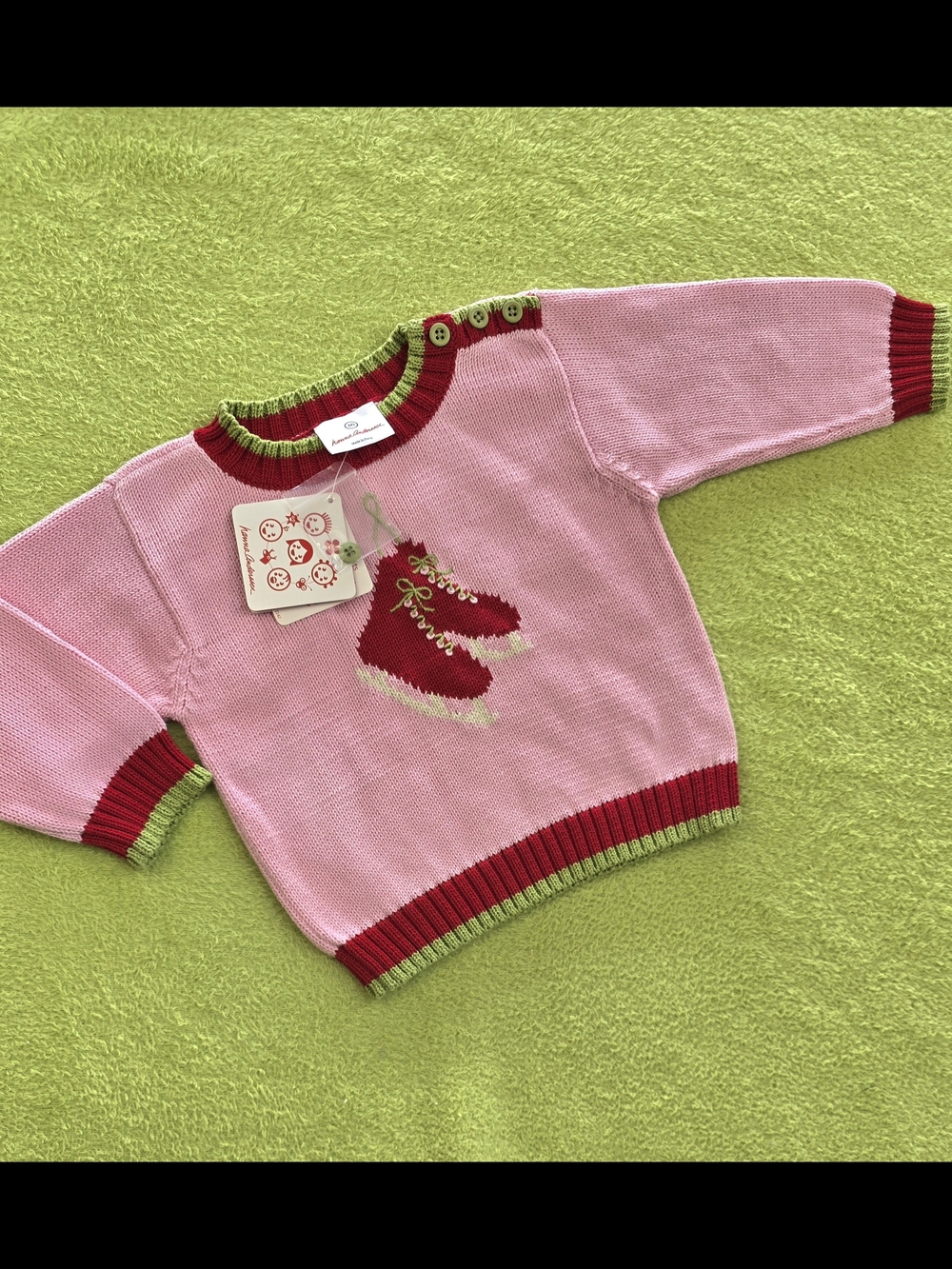 NWT  80cm = 10 to 24M Pink Sweater + Red & Green Hanna ANDERSSON ICE SKATES (Q1)